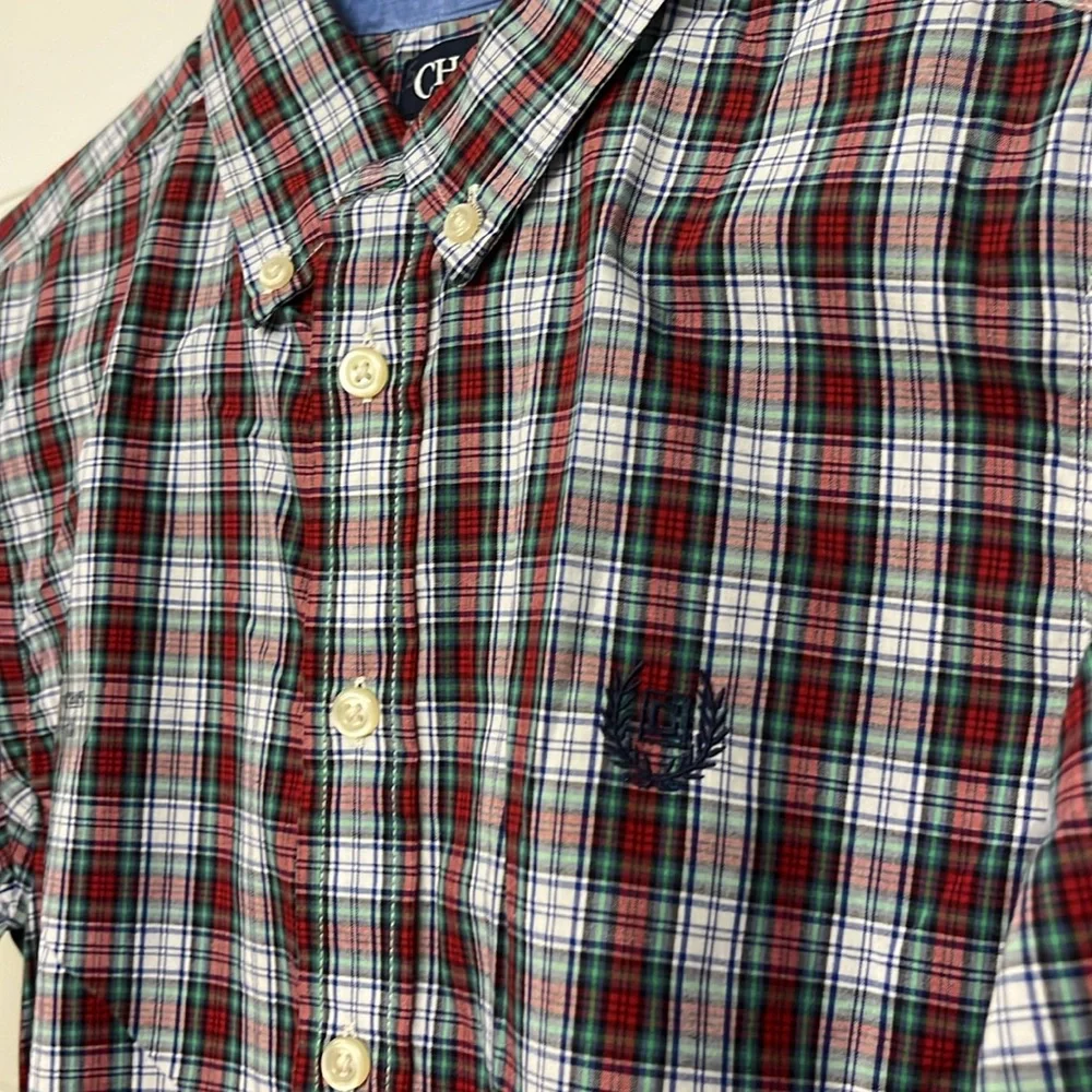 CHAPS NEW Red Green White Plaid Formal Long Sleeve Botton Down Shirt Boys Size L